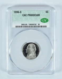1996-S Jefferson Nickel PR69 DCAM CAC CACg *5880 - Picture 1 of 5
