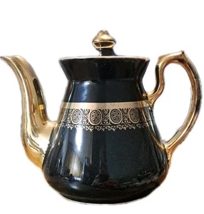 Vintage Hall China Black & Gold Philadelphia Teekanne schwerer Goldrand Made in USA - Bild 1 von 6