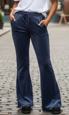 Aerie Womens Navy Velour Flared Lounge Pants Large Sweatpants - Image 1 of 4