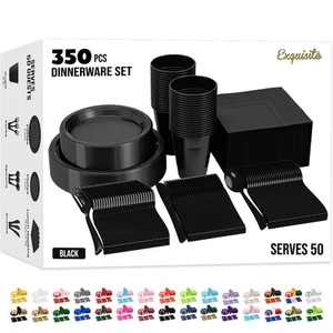 350 Pcs Black Plastic Plates For Party, Black Disposable Plates Set, 50 Of Ea... - Picture 1 of 7