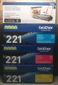 Set of 4 GENUINE Brother OEM TN221BK TN225C TN225Y TN225M Toner - SEALED - Photo 1/6