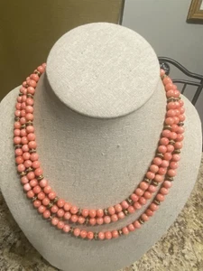 "Collar vintage de 3 hilos con cuentas de coral de bambú salmón genuino 17""+" - Imagen 1 de 7
