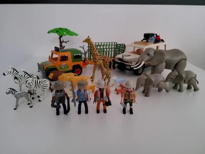 4 personnages PLAYMOBIL Zoo et 15 animaux de la savane + 2 véhicules, excellent  - Photo 1/4