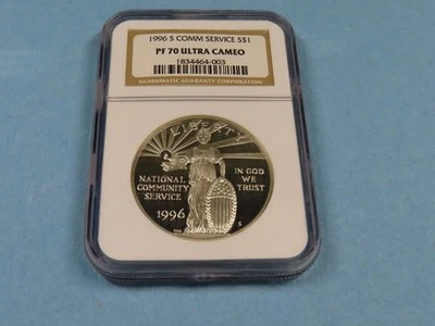 1996 S NGC PF 70 ULTRA CAMEO US MINT COMMUNITY SERVICE SILVER DOLLAR COIN $1 - Image 1 of 4