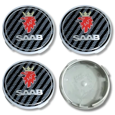 Alloy Wheel Centre Cap Hub x4 For SAAB 63mm Black Front 9-3 9-5 Silver Back - Image 1 of 4