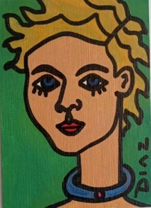 ACEO Warhol Original Oil Painting Portrait Woman Miniature Oxana Diaz 2.5 x 3.5" - Picture 1 of 9