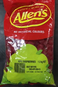 ALLENS RASPBERRIES BULK BAG 1.3kg RASPBERRY LOLLIES CONFECTIONERY AUS SELLER - Picture 1 of 2