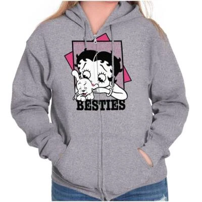 Retro Cartoon Betty Boop and Pudgy Besties Womens Zip Hooded Sweatshirt Hoodie - Image 1 of 4