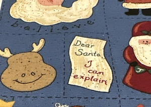 Vintage Country Christmas Fabric 2 yd Santa Naughty Nice Quilting Craft 2 Piece - Picture 1 of 10