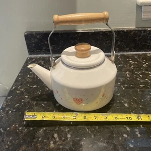 Vintage Lincoware Pink Heart Forever Love Teapot Kettle Enamelware - Picture 1 of 9