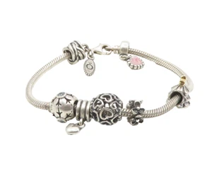 PANDORA 925 Silver Vintage Blue Topaz Assorted Charm Chain Bracelet BT5329 - Picture 1 of 5