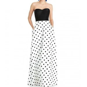 Alfred Sung Strapless Sateen Dress, Black/White with Polka Dots, Size 10, $125 - Picture 1 of 8