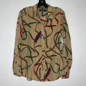 Blusa Ralph Lauren M Cadena Ecuestre Estampado de Brocas Botones Preppy Top - Imagen 1 de 7