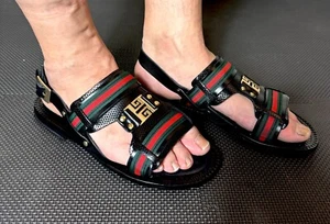 Sandalias italianas de cuero negro Paolo para hombre zapatos sin cordones de cuero genuino - Imagen 1 de 11