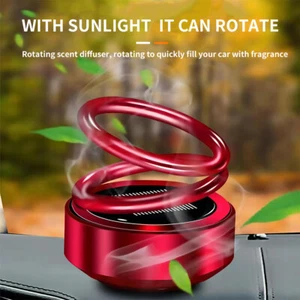 Solar Power Car Air Freshener Diffuser Double Ring Aromatherapy Rotating Perfume - Picture 1 of 11