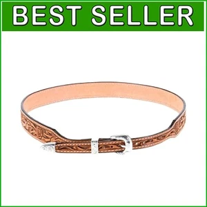 Elegantes Cowboyhutband aus 100 % Leder mit verzierten Rosen & silbernem Concho - Bild 1 von 3