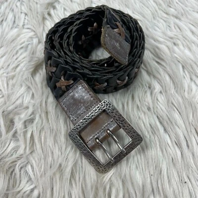 Cinturón de cintura tejido de cuero negro marrón plateado con hebilla L para hombre BKE Foto 1 de 4