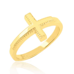 Solid Gold Sideways Cross Ring(Available in Yellow/Rose/White Gold) - Picture 1 of 9