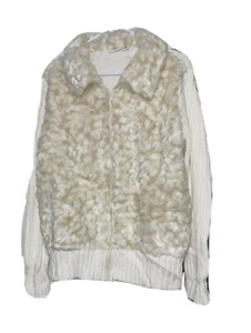 NWT Cato’s Womens Faux Fur Front Cardigan Sweater Plus Sz 18/20 White Beige Zip - Picture 1 of 6