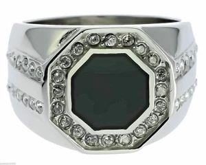 Classy Octagon Black Onyx Stainless Steel Mens Ring Size 12 T50 - Picture 1 of 6