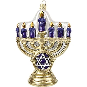 Jewish Menorah Polish Glass Holiday Ornament Made in Poland Decoration - Picture 1 of 2