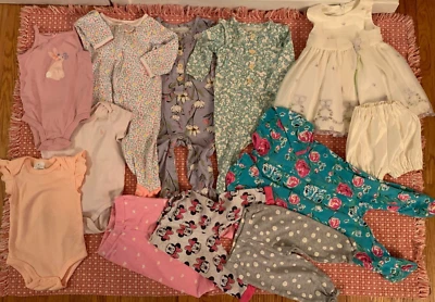 Lote 12 piezas 6-9 meses bebé niña vestido tops pantalones bodys pies dormir jugar U8 Foto 1 de 4