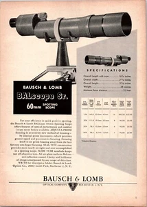 VINTAGE 1952 BAUSCH & LOMB BALSKOP SR. 60 MM SPOTTZIELFERNROHR DRUCK ANZEIGE - Bild 1 von 1