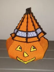 Halloween Jack O Lantern Pumpkin Candy Basket Bucket Plastic Canvas Completed - Picture 1 of 7