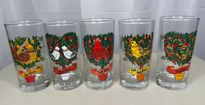 Vintage MCM Indiana Glass Twelve Days of Christmas Drinking Glasses 1 2 3 4 5 - Picture 1 of 14
