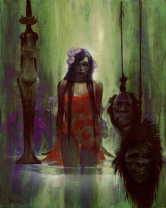 ¡THE TIKI DREAMER! ¡Estampado de lona estirado Mike Hoffman Exotica Giclee! - Imagen 1 de 1