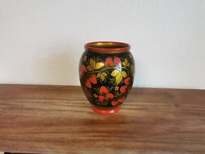 Vintage russische Khokhloma, handbemaltes russisches Holzgefäß, Erdbeer - Bild 1 von 2