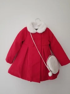 Red Toddler Coat 4t faux fur trim winter jacket with matching faux fur purse - Picture 1 of 10