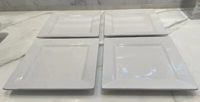 The Palm Restaurant lot four (4) white Square stoneware dinner plates EUC - Image 1 of 4