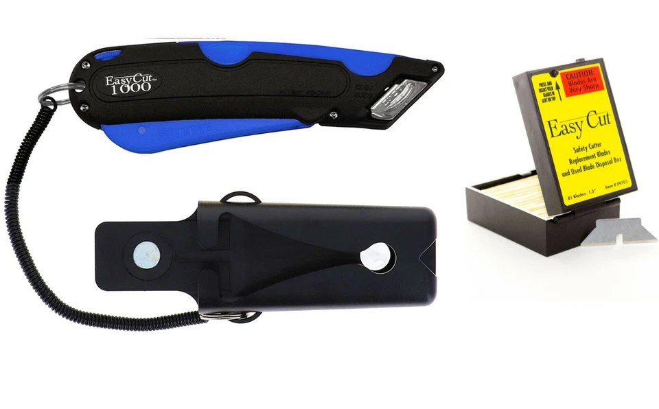 EASY CUT AND GARVEY Box Knife Cutter Holster & Easy Cut 1000 Safety Replacement Blades, 81 Blades