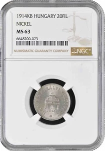 Hungary 20 filler 1914 KB, NGC MS63, "Emperor Franz Joseph I (1848 - 1916)" - Picture 1 of 2