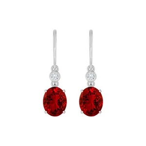 Ruby & Diamond 925 Sterling Silver July Birthstone Dangle Earring #1004 - Picture 1 of 5