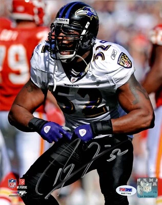 RAY LEWIS #52 PSA/DNA SIGNED 8x10 FOOTBALL PHOTOGRAPH AUTOGRAPH ITP RAVENS HOF - Image 1 of 3