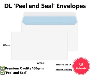 Premium DL Envelopes White Peel And Seal 100gsm Plain Strong Paper 110mm X 220mm - Imagen 1 de 12