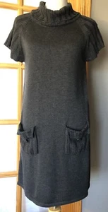 Calvin Klein Sweater Dress Womens L Cable Knit Gray Short Sleeve Pockets Gothic - Picture 1 of 12