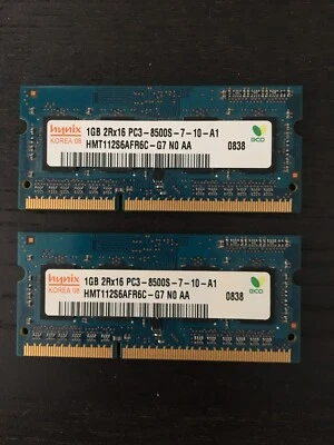 Hynix PC3 8500S 1GB SO-DIMM DDR3 SDRAM Memory (HMT112S6BFR6C-G7) Pair Total 2GB - Image 1 of 2