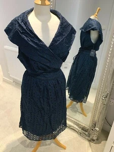 ELISABETH by Liz Claibourne 100% Cotton Navy Retro Dress UK 26 £103.00 BNWT - Picture 1 of 4
