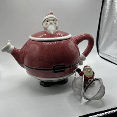 Tetera de cerámica Potbelly “BIG ROUND SANTA” con infusor de té Santa Foto 1 de 4