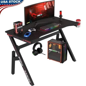 Scrivania Gaming Ergonomica con Portabicchieri Gancio Cuffie Grande PC Workstation Tavolo US - Foto 1 di 8