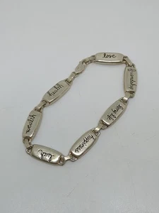 Sterling Silver 925 Happiness Love Life Panel Bracelet 7.5" - Picture 1 of 6