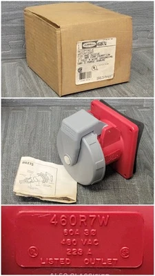 Novo em folha Hubbell 460R7W impermeável 60 ampères receptáculo - 3 pólos, 3 fases 480VAC - Imagem 1 de 4