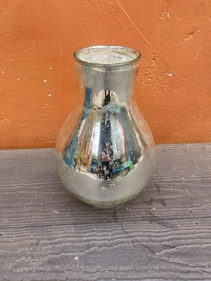 Pottery Barn LARGE Hand Blown Mercury Glass Tall Vase Round Silver - Image 1 of 4