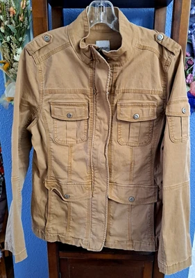 Chaqueta utilitaria Kensie Jeans para mujer L caqui lona algodón carga cremallera con botones Foto 1 de 4