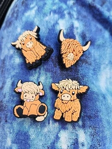 4er Set - Kroko Silikon Schuh Charms - Highland Kuh - 1 Zoll - Bild 1 von 2
