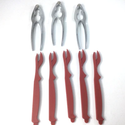 Seafood Tools 3 Crab Crackers 5 Cracker Shellers Metal Plastic - Image 1 of 4