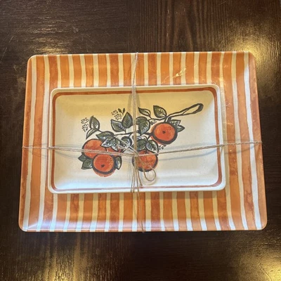 Target Threshold Orange Melamine Tray Platter Set Stripes & Fruit Tree Branch - Image 1 of 4